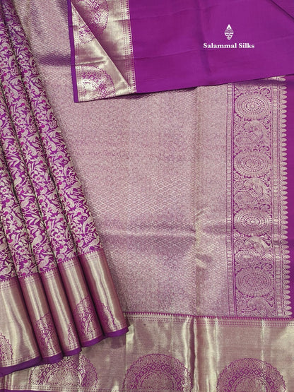 Kanjivaram Violet Meena Work Pure Silk Saree With Blouse