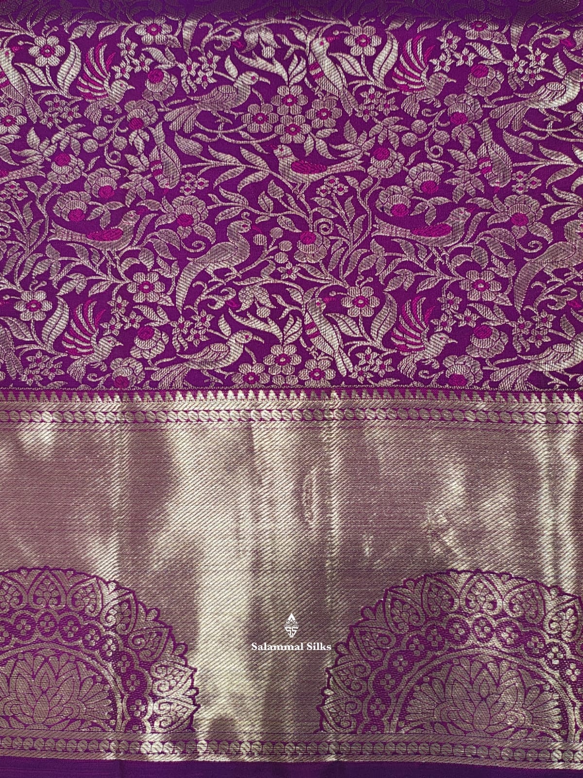 Kanjivaram Violet Meena Work Pure Silk Saree With Blouse