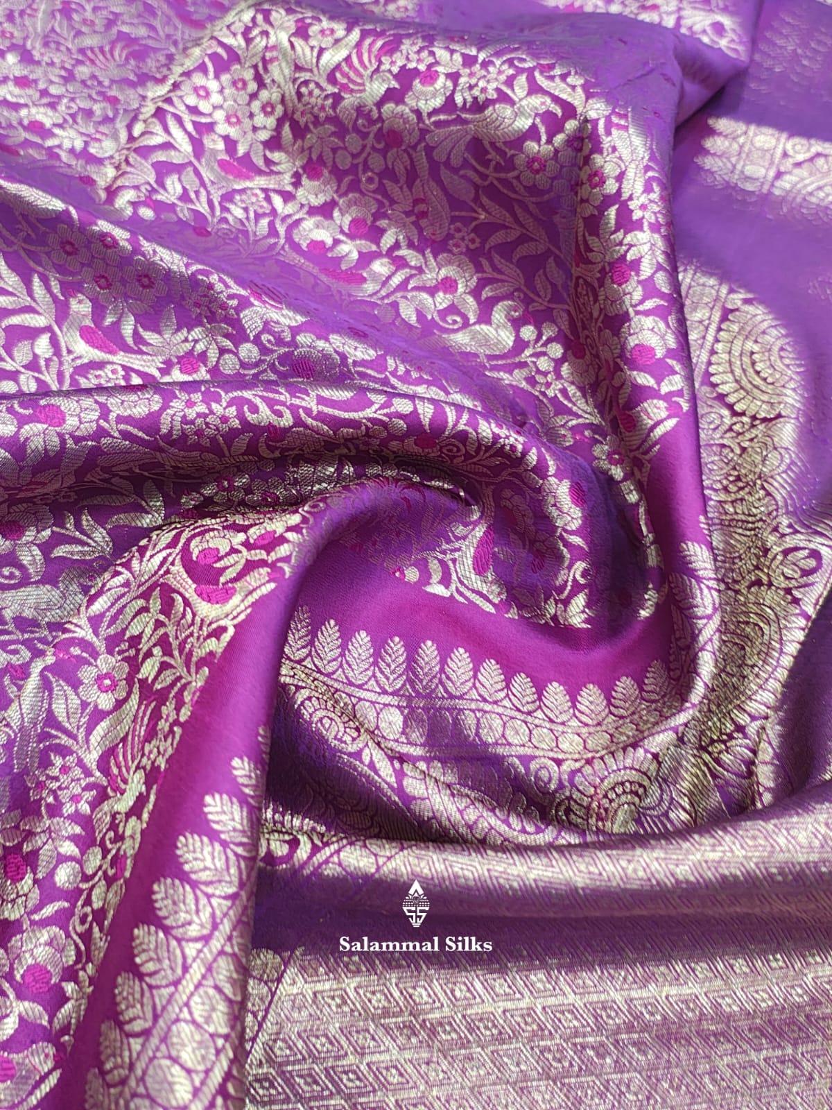 Kanjivaram Violet Meena Work Pure Silk Saree With Blouse