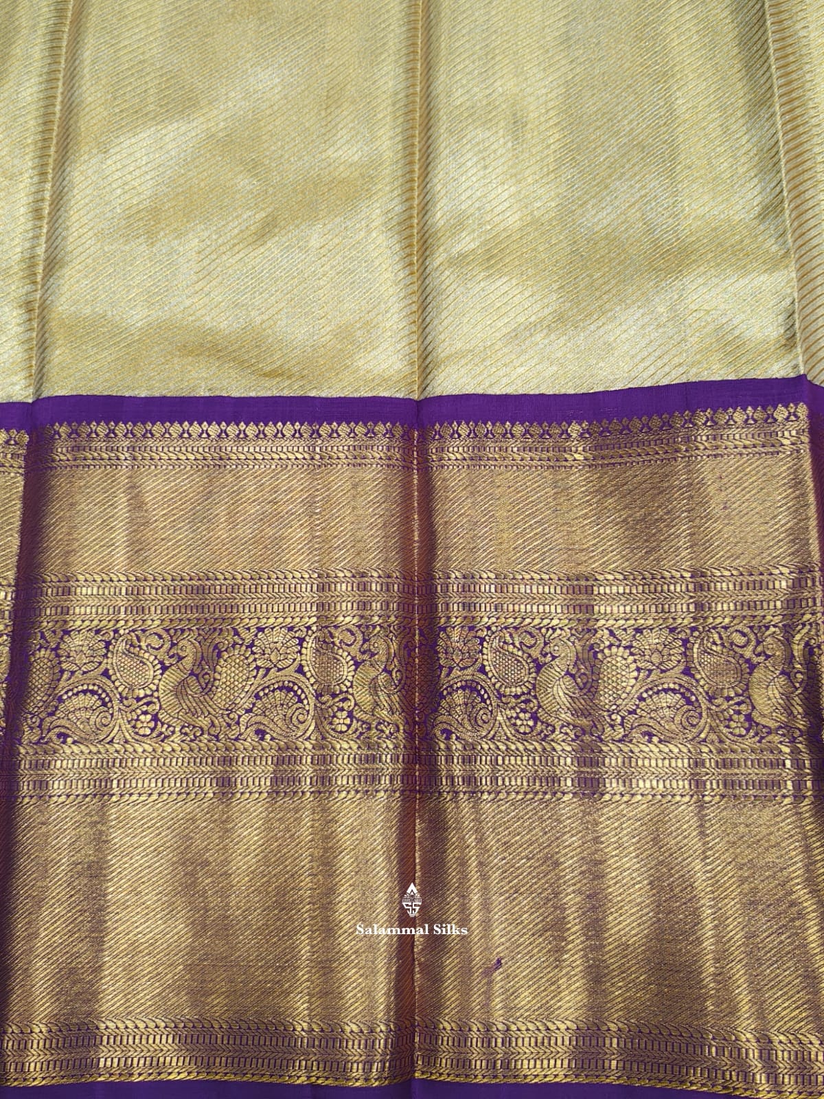 Kanjivaram Gold Tissue Grand Pure Silk Saree With Violet Border