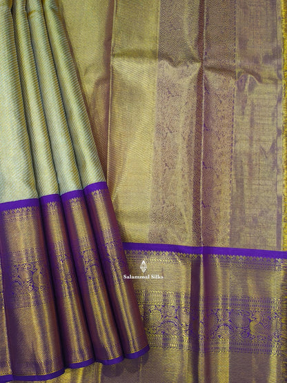 Kanjivaram Gold Tissue Grand Pure Silk Saree With Violet Border