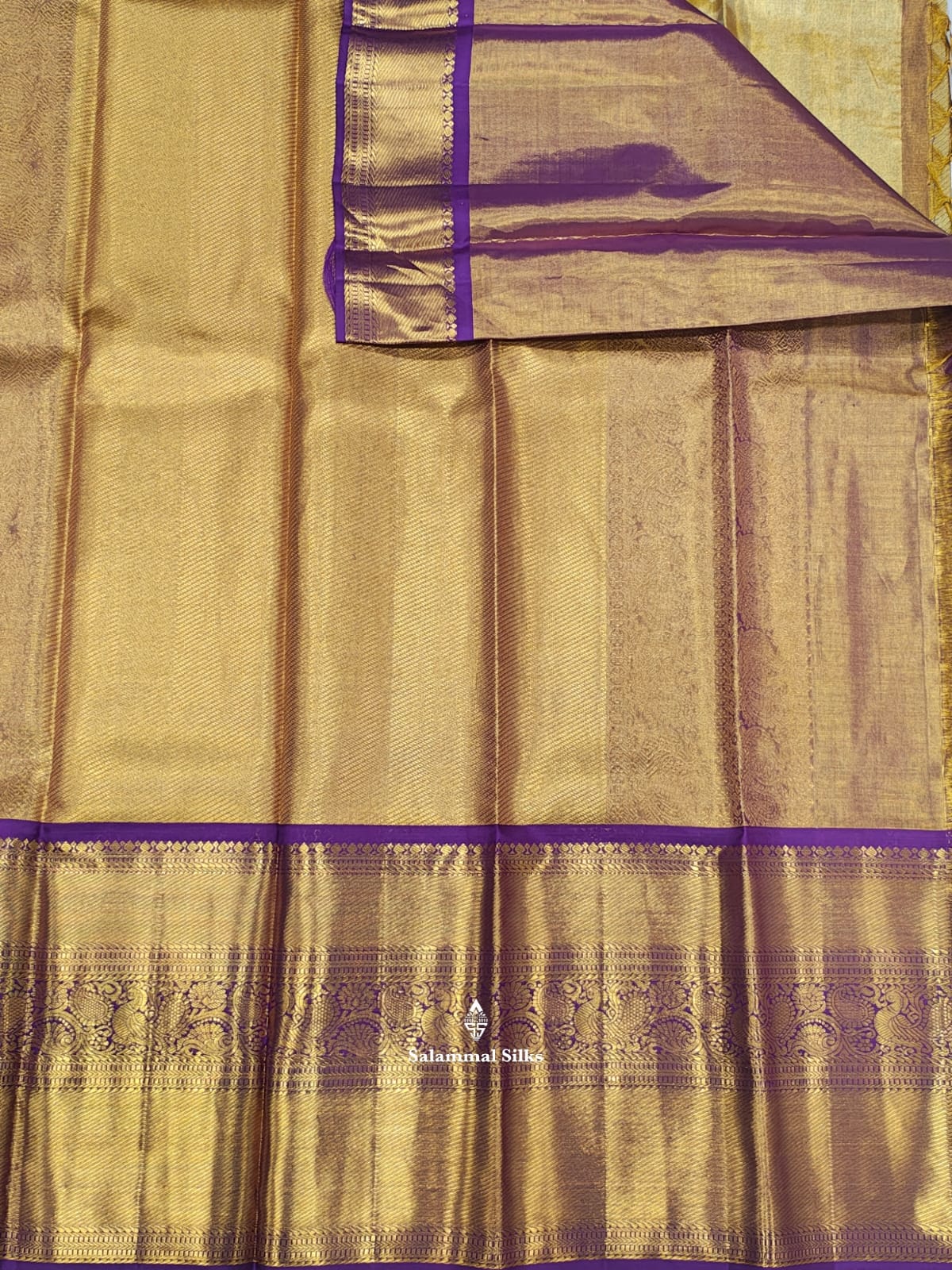 Kanjivaram Gold Tissue Grand Pure Silk Saree With Violet Border