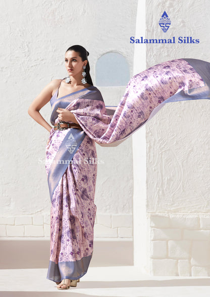 Violet Softy Fancy Saree With Fancy Grey Border