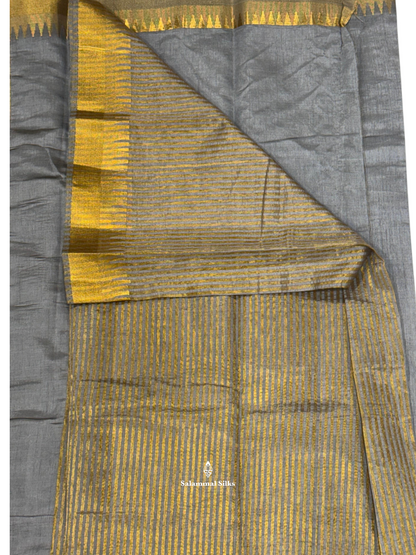 Semi Tussar Plain Saree with Temple Border