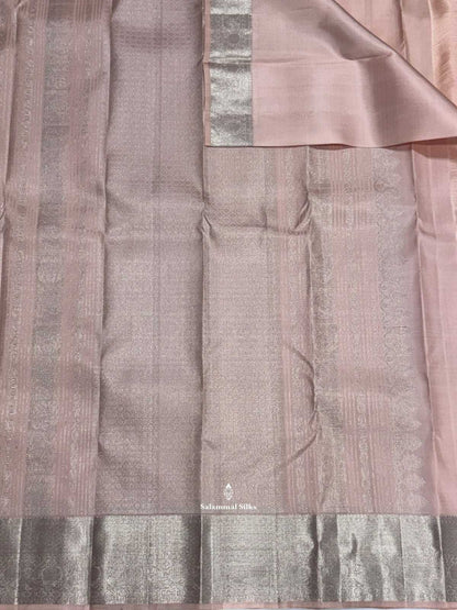 Kanjivaram Light Onion Pink Pure Silk Saree With Silver Zari Border