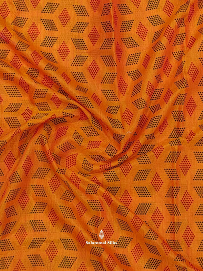 Orange Fancy Saree With Copper Zari Border