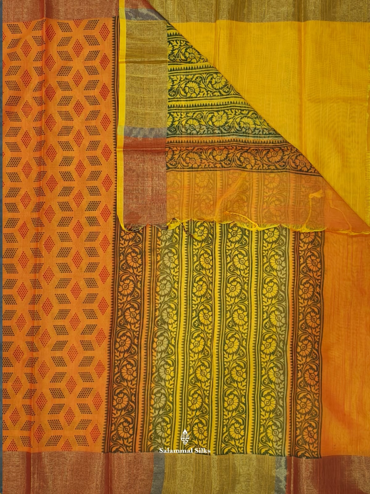 Orange Fancy Saree With Copper Zari Border