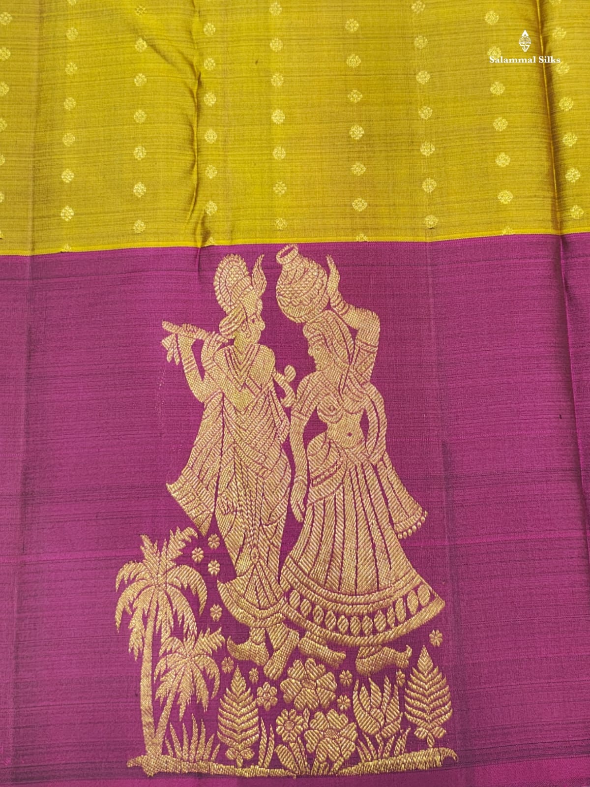 Kanjivaram Mustard Yellow Fancy Pure Silk Saree With Violet Border