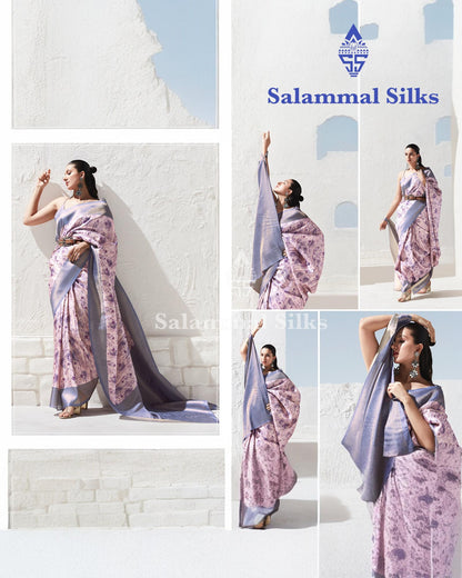 Violet Softy Fancy Saree With Fancy Grey Border