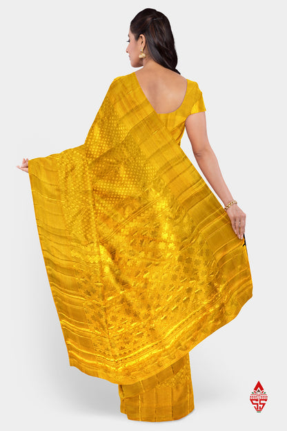 Kanjivaram Golden Yellow Tissue Pure Silk Saree With Blouse