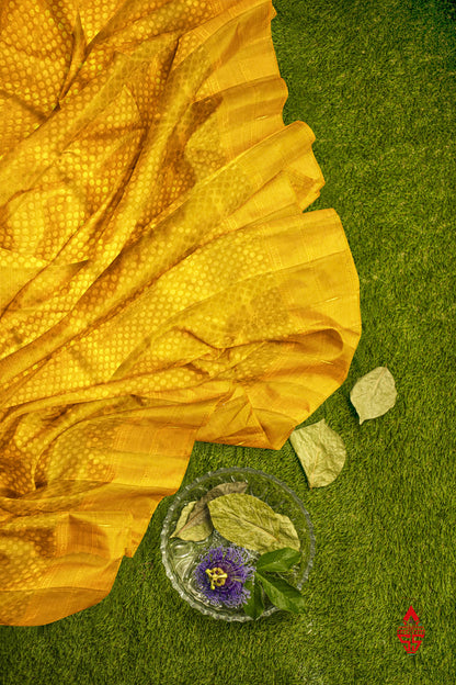 Kanjivaram Golden Yellow Tissue Pure Silk Saree With Blouse