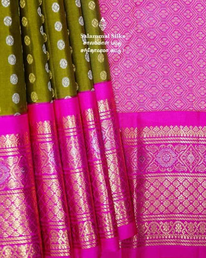 Olive Green Kanjivaram Silk Saree.