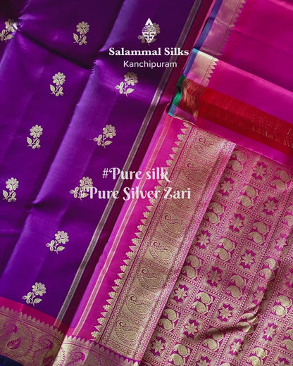 Pure Zari Magenta Silk Saree with Reddish Pink Border