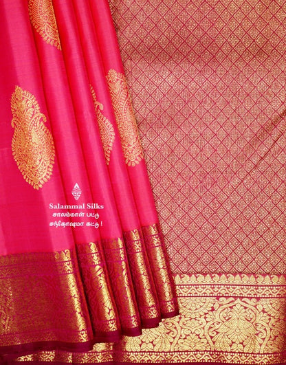 Reddish Pink Kanjivaram Silk Saree