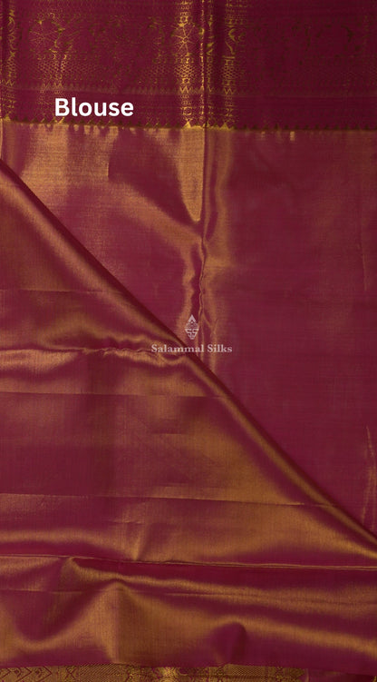 Kanjivaram Elaichi Green Tissue Pure Silk Saree With Magenta Border